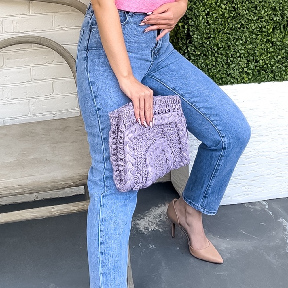 Zara Lilac Raffia Woven Bag with Chunky Chain Strap - Trendy Purse